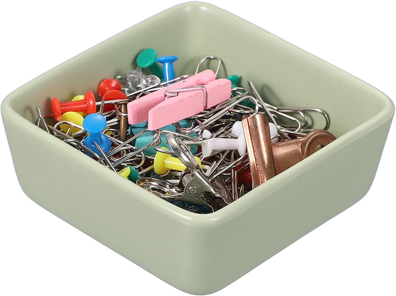 PATIKIL Square Paper Clip Holders, Ceramic Bowl Dish Clip Dispenser Organizer Desk Organizer Accessories for Office Desktop Decor Bobby Pin Binder Paper Clamp, Matcha Green
