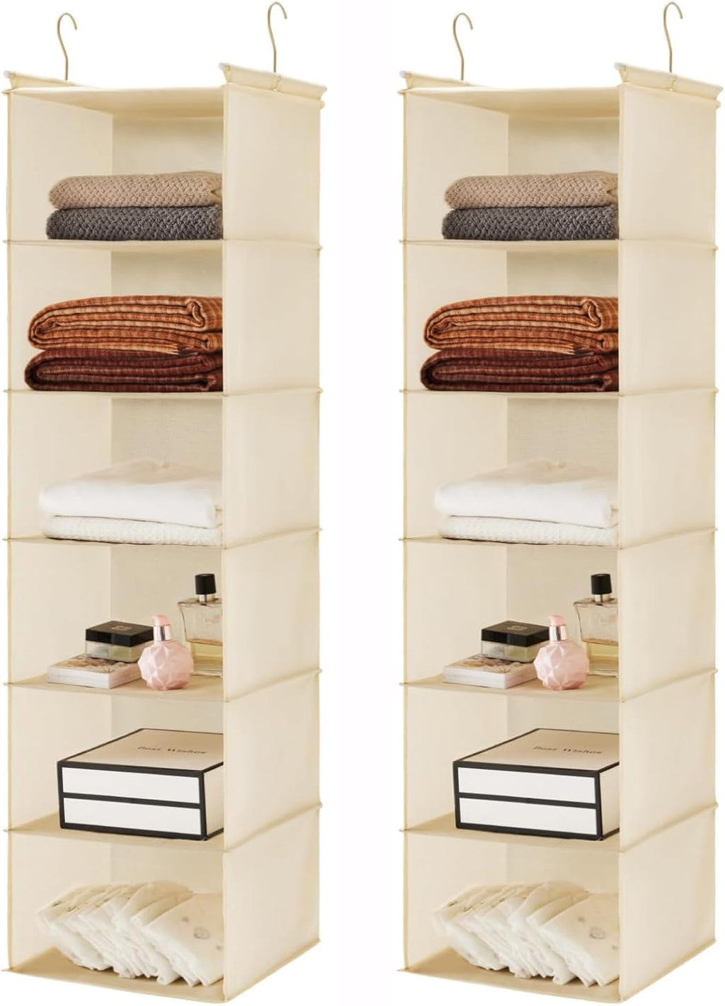 MAX Houser 6 Tier Shelf Hanging Closet Organizer, Closet Hanging Shelf with 2 Sturdy Hooks for Storage,2 Pack, Foldable (Yellow)