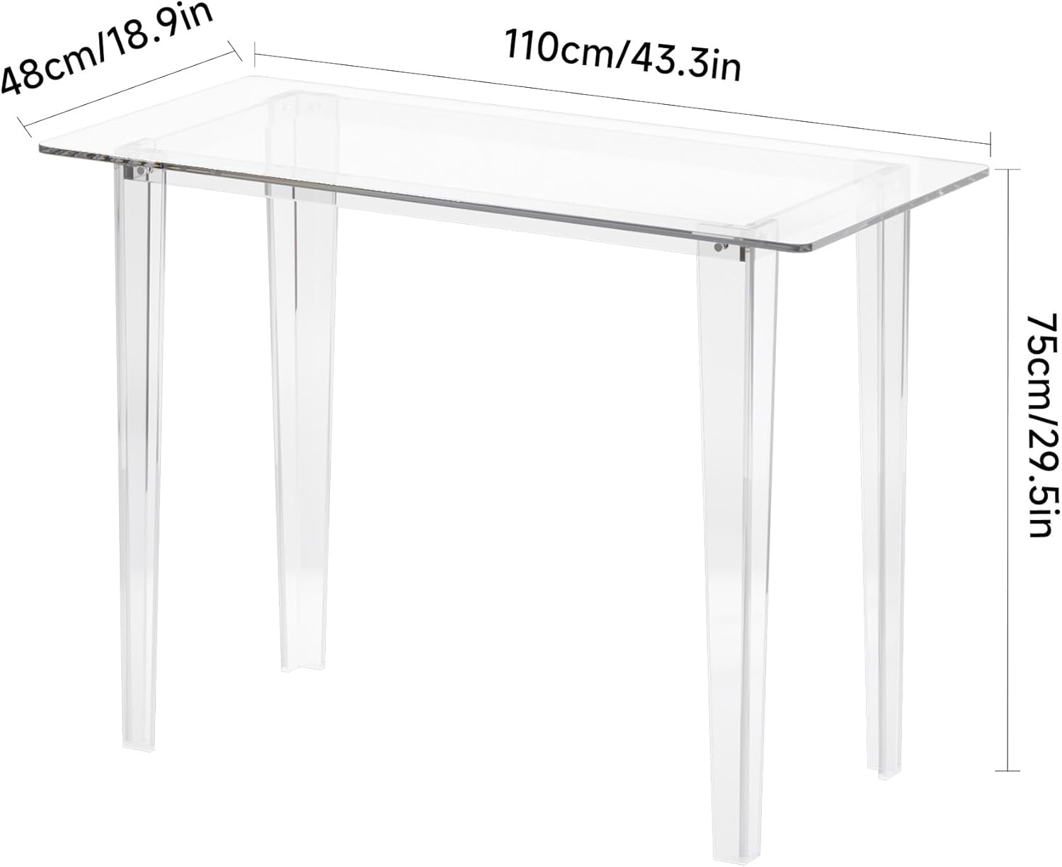 Acrylic Desk, Modern Study Table for HomeOffice-Extended Surface Multi-Purpose Console & EntrywayTable, Sturdy Lightweight Design (42.5-inch, Transparent)