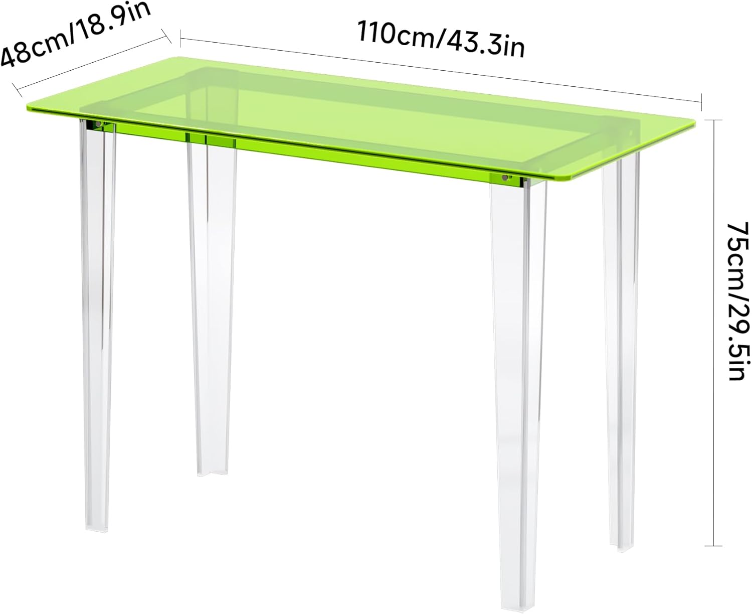 Acrylic Desk, Modern Study Table for HomeOffice-Extended Surface Multi-Purpose Console & EntrywayTable, Sturdy Lightweight Design (42.5-inch, Green)