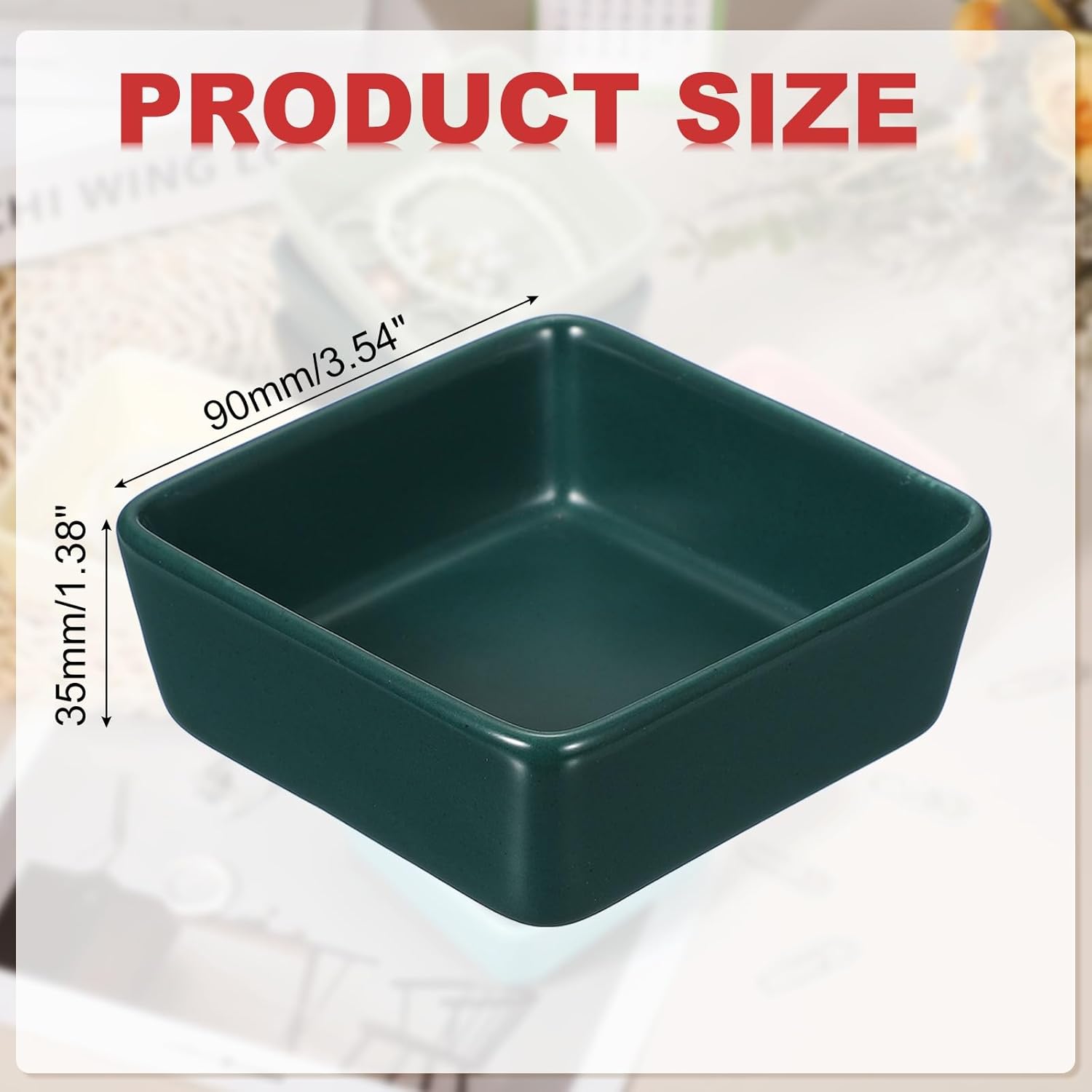 PATIKIL Square Paper Clip Holders, Ceramic Bowl Dish Clip Dispenser Organizer Desk Organizer Accessories for Office Desktop Decor Bobby Pin Binder Paper Clamp, Dark Green