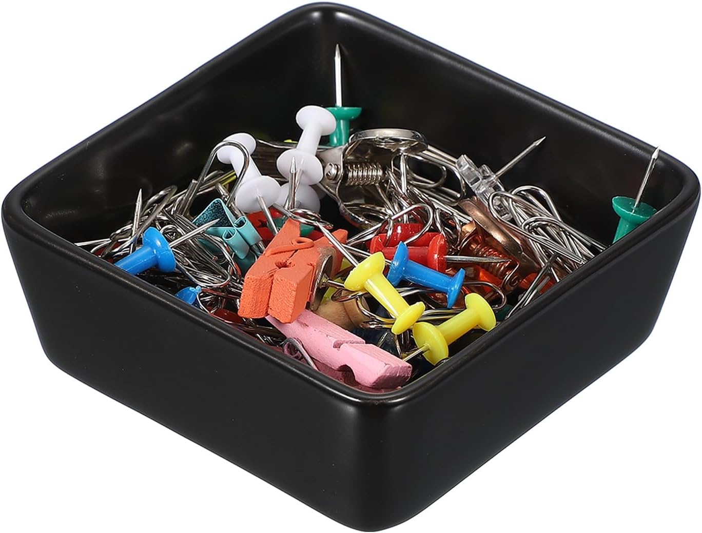 PATIKIL Square Paper Clip Holders, Ceramic Bowl Dish Clip Dispenser Organizer Desk Organizer Accessories for Office Desktop Decor Bobby Pin Binder Paper Clamp, Black