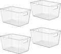 4 Pack Clear Plastic Storage Bins, 11" Large Pantry Organizer Bins with Handles, Plastic Containers for Refrigerator,BPA-Free Perfect for Kitchen,Fridge,Cabinet,Pantry,Bathroom,Closet Organization
