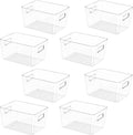 BALEINE Clear Plastic Storage Bins, Pantry Organization, BPA Free Stackable Refrigerator Organizers and Storage with Handles for Kitchen Fridge Cabinet Bathroom (8PK, 9.5x5.5x4.5)