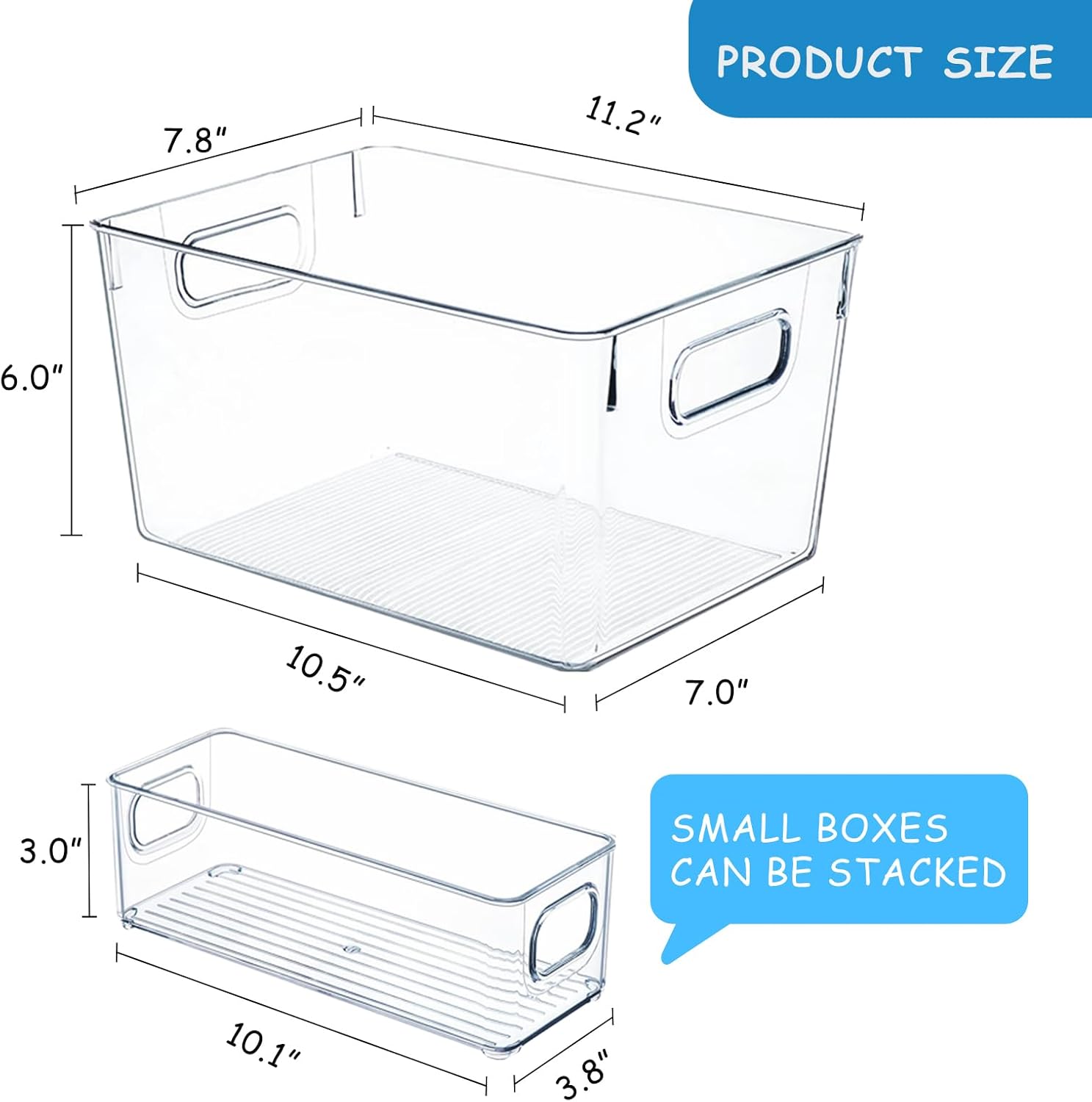 Clear Plastic Storage Bins-8 Pcs Pantry Organizers and Storage Containers with 4 Large (11"x8"x6") and 4 Small Snack Containers, Home Organization for Bathroom, Kitchen, Closet and Office