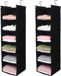 MAX Houser 6 Tier Shelf Hanging Closet Organizer, Closet Hanging Shelf with 2 Sturdy Hooks for Storage, 2 Pack, Foldable (Black)