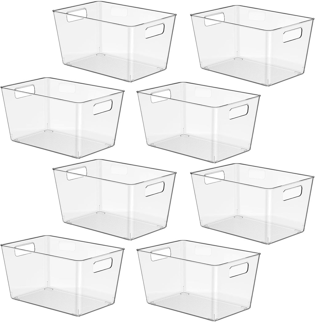 8 Pack Clear Plastic Storage Bins, 11" Large Pantry Organizer Bins with Handles, Plastic Containers for Refrigerator,BPA-Free Perfect for Kitchen,Fridge,Cabinet,Pantry,Bathroom,Closet Organization