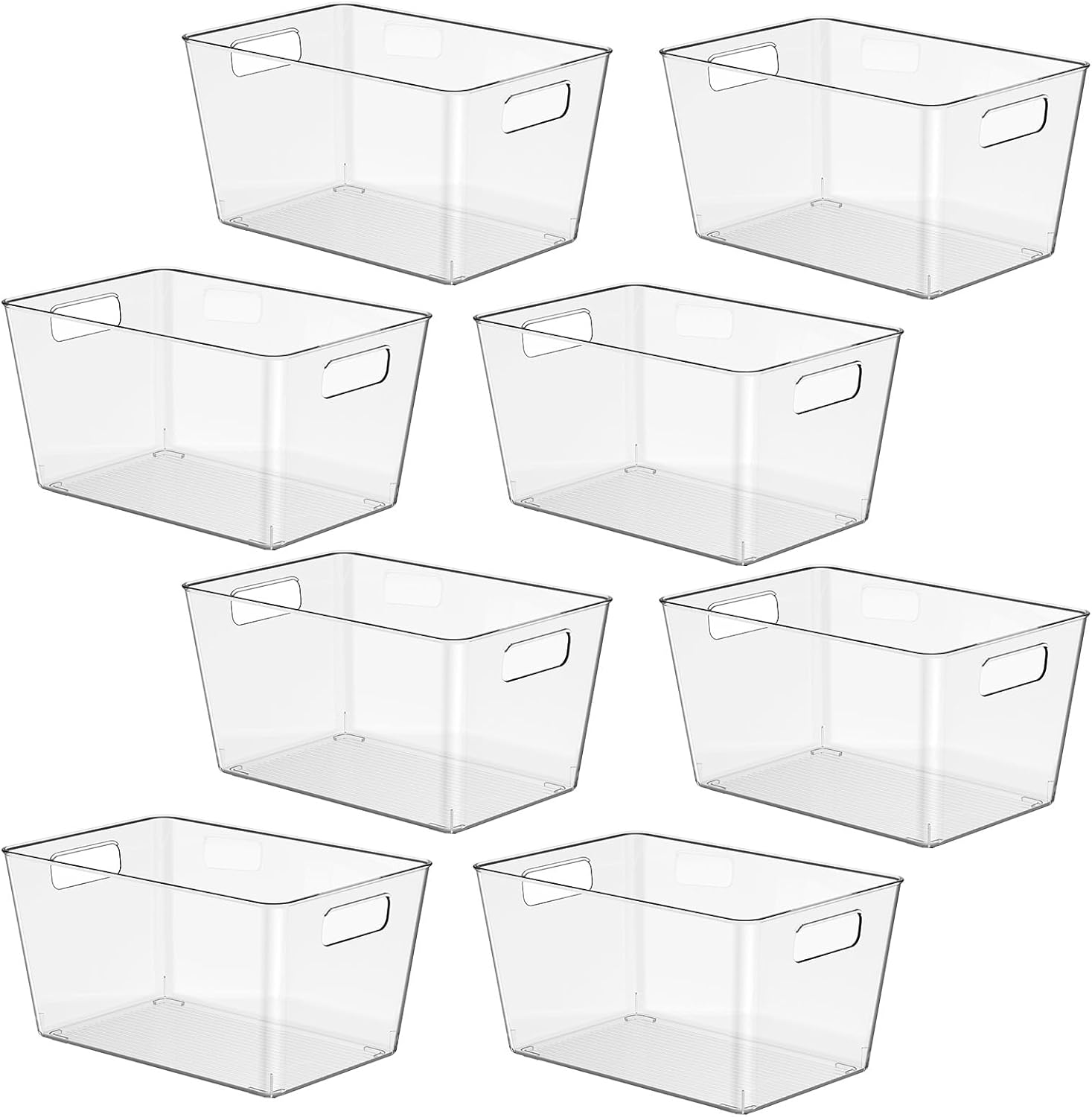 8 Pack Clear Plastic Storage Bins, 11" Large Pantry Organizer Bins with Handles, Plastic Containers for Refrigerator,BPA-Free Perfect for Kitchen,Fridge,Cabinet,Pantry,Bathroom,Closet Organization