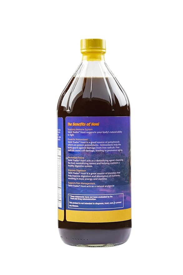 Tahiti Trader Island Style High Potency Noni Juice - Pure Noni Fruit Juice Fermented to Vinegar - Organic Antioxidant Superfood Supporting Energy & Body Health - (32oz, 1 Pack)