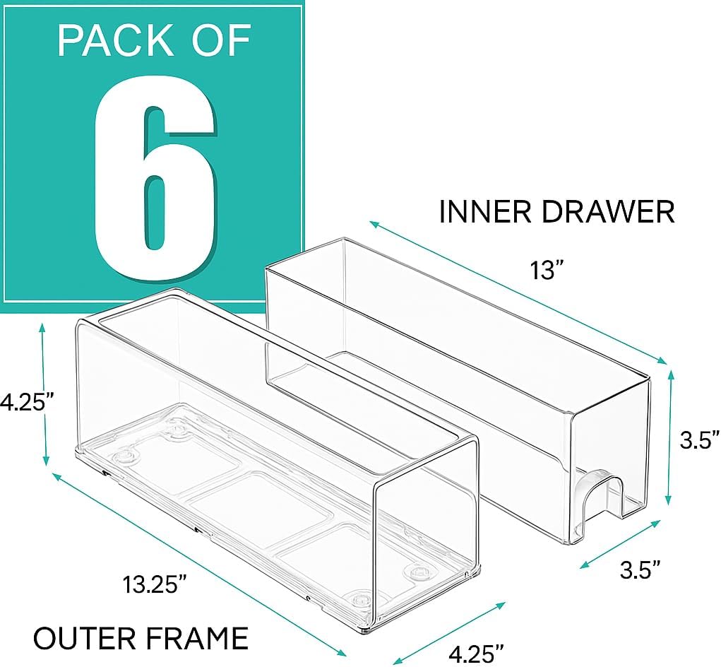 Sorbus Small Clear Stackable Storage Drawers – 6-Pack Plastic Organizer Bins with Handles – Stackable Pull-Out Storage Drawers for Closet, Pantry, Office, Bathroom, Craft, and Toy Organization