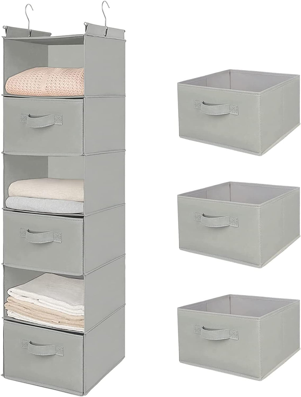 MAX Houser 6 Tier Shelf Hanging Closet Organizer, Closet Hanging Shelf with 2 Sturdy Hooks for Storage, Foldable (Light Grey-D3)