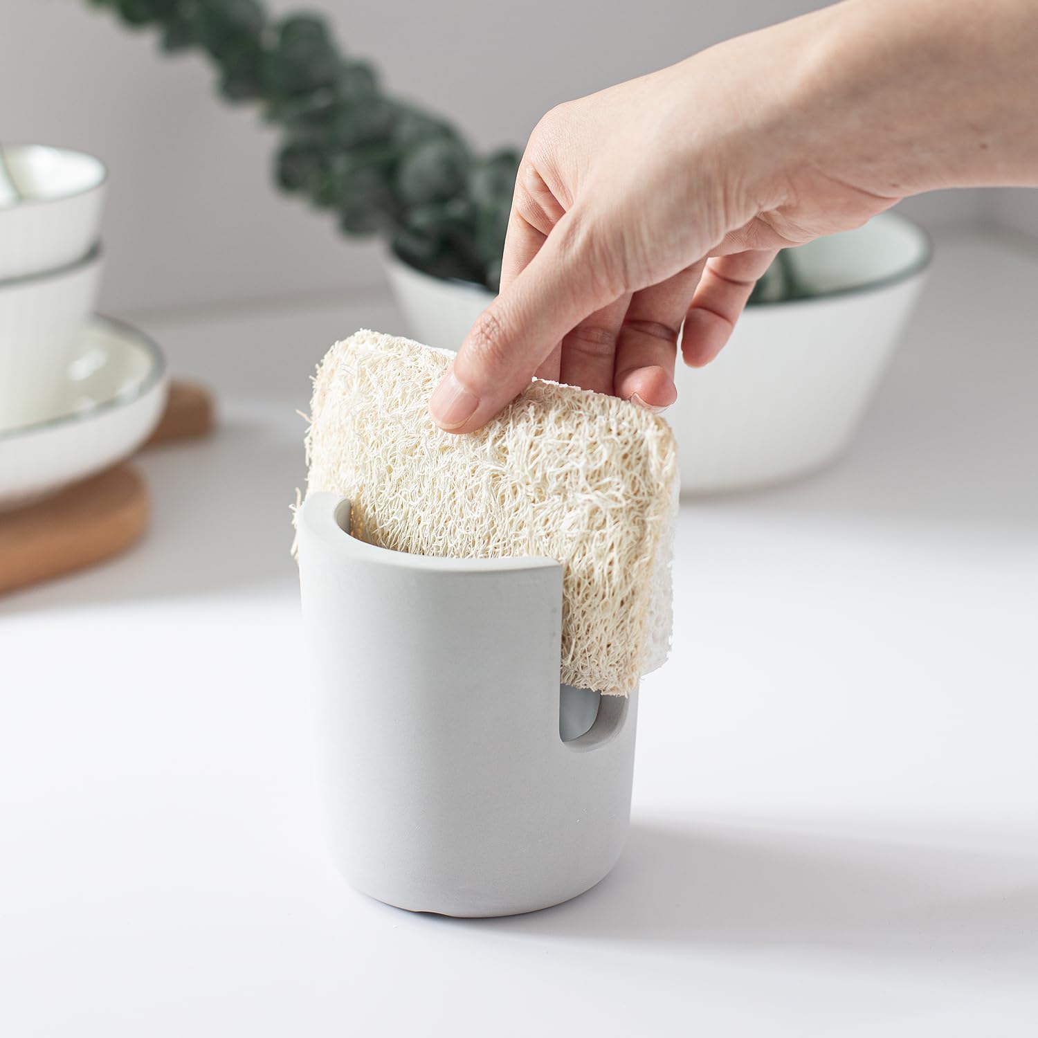 Selegna Diatomite Sponge Holder - Quick Dry Kitchen Sink Organizer - Fast Absorbing Stone Drying Caddy -Dish Sponge Holder for Kitchen Sink, Diatomaceous Earth Sponge Holder (Brown, Large)