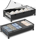 Under Bed Storage Containers with Wheels, 2 Pack Underbed Shoe Storage Organizer with Removable Lids, Large Rolling Under Bed Storage Dresser Drawers for Clothes Toys Shoes Blankets