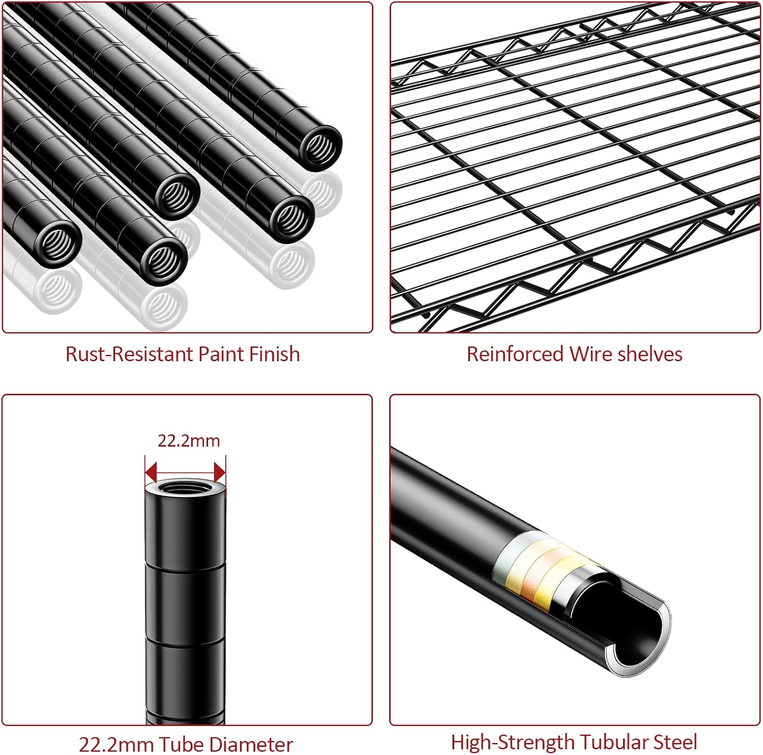 IZEUK 5-Tier Heavy Duty Metal Storage Shelving Unit (Black, 17.7" D x 47.2" W x 72.3" H, 1750 lbs Capacity), Adjustable Steel Wire Rack Shelf Organizer for Garage, Kitchen, Basement, Laundry, Office