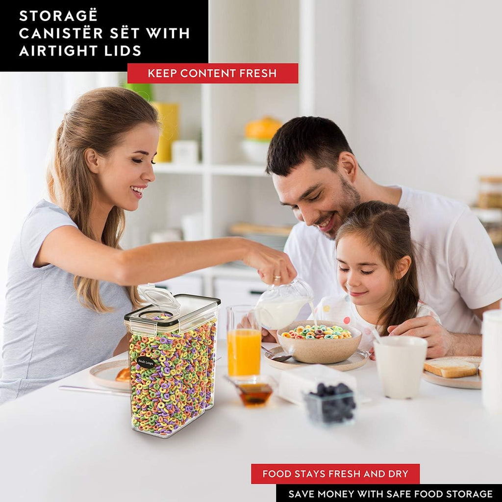 DWËLLZA KITCHEN Cereal Containers Storage 4 Pack 135 fl. oz Cereal Dispenser Airtight Food Storage Containers BPA-Free Pantry Organization and Storage, Canister for Flour & Sugar 1 Marker 8 Labels