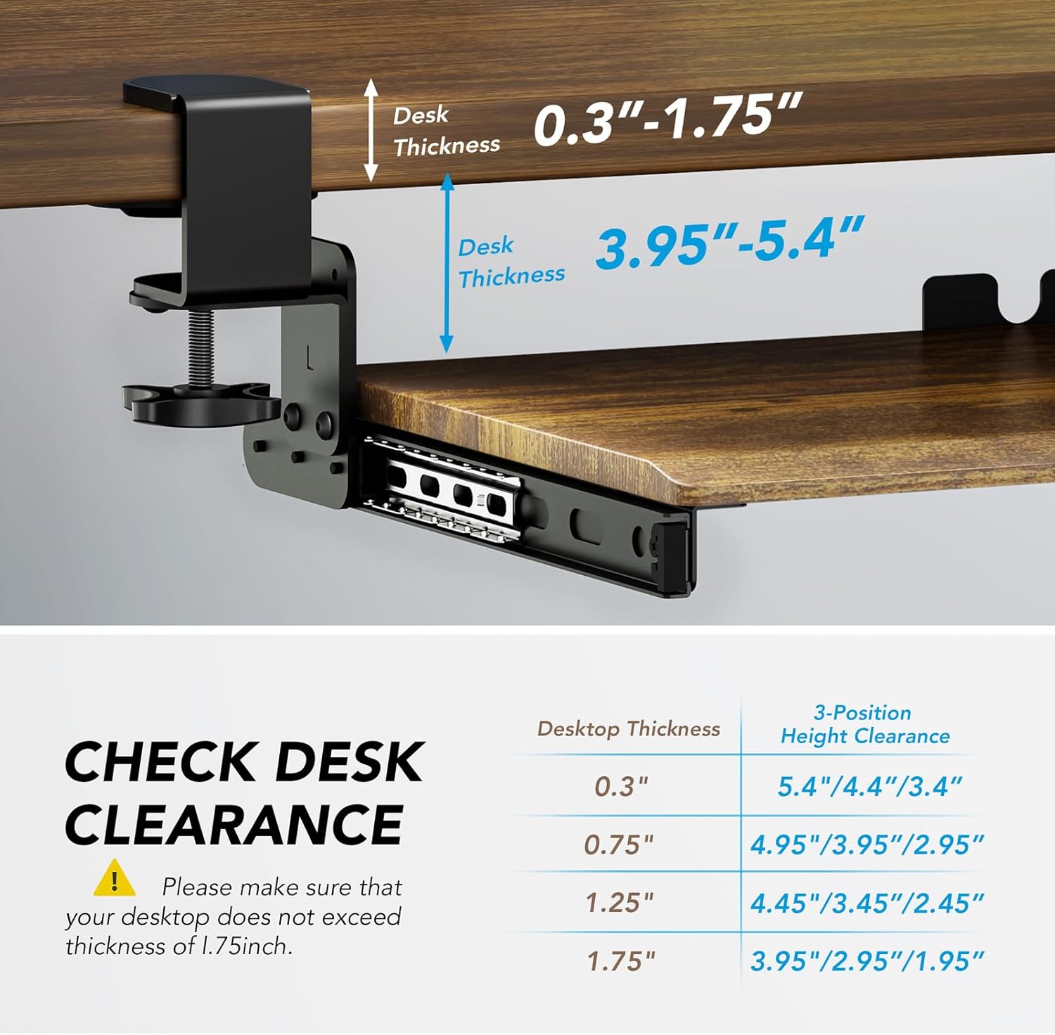 AX WABER Keyboard Tray Under Desk Pull Out with Extra Sturdy C Clamp Mount System, 27.3 (32.5 inch Including Clamps) x 11 Inch Slide-Out Platform Computer Drawer for Typing Vintage AX01WG02