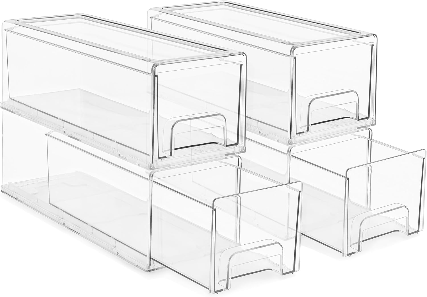 Sorbus Small Clear Stackable Storage Drawers – 4-Pack Plastic Organizer Bins with Handles – Stackable Pull-Out Storage Drawers for Closet, Pantry, Office, Bathroom, Craft, and Toy Organization