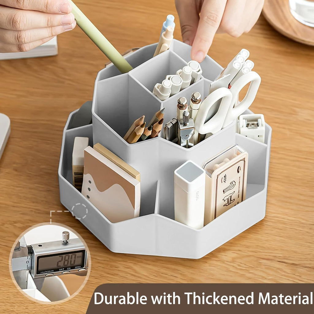 Pencil Pen Holder for Desk, 9 Slots 360 Degree Rotating Desk Organizer, Desktop Storage Pen Organizers Stationery Supplies, Cute Pencil Cup Pot for Office School Home & Art Supplies (Grey)