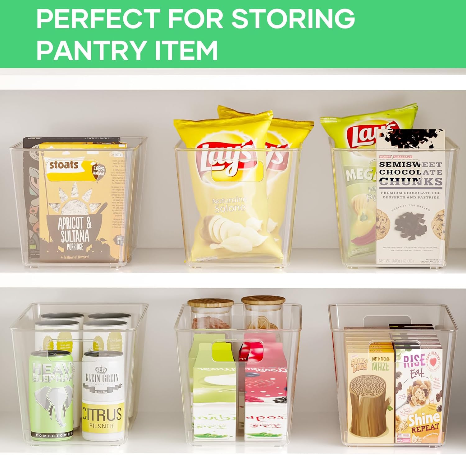 8 Pack Clear Plastic Storage Bins, 11" Large Pantry Organizer Bins with Handles, Plastic Containers for Refrigerator,BPA-Free Perfect for Kitchen,Fridge,Cabinet,Pantry,Bathroom,Closet Organization