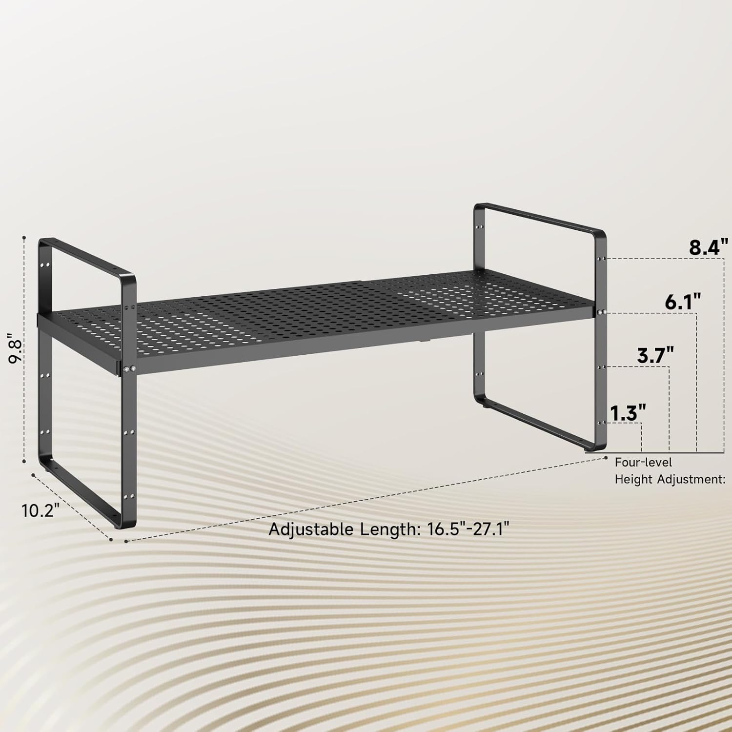 Hole Pattern Expandable Shelf Organizer,2Pack 10.2" Wide Easy to Assemble Cabinet Organizer Shelf, 16.5~27.1" Adjustable Height&Stackable Spice Organization for Cupboard, Black