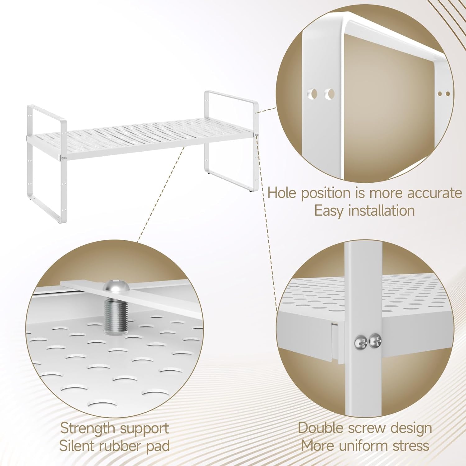 Hole Pattern Expandable Shelf Organizer,2Pack 8.1" Wide Easy to Assemble Cabinet Organizer Shelf, 16.5~27.1" Adjustable Height&Stackable Spice Organization for Cupboard, White