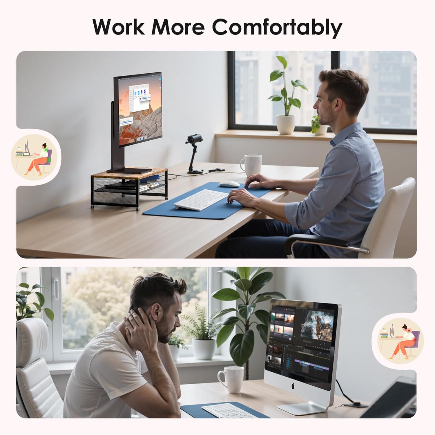 Desk Organizers and Accessories, 2-Tier Metal Computer Monitor Stand Riser, Desk Organizer for Monitor, Printer & Laptop Stand, Desktop Workspace Organizers for Office Supplies(Brown)