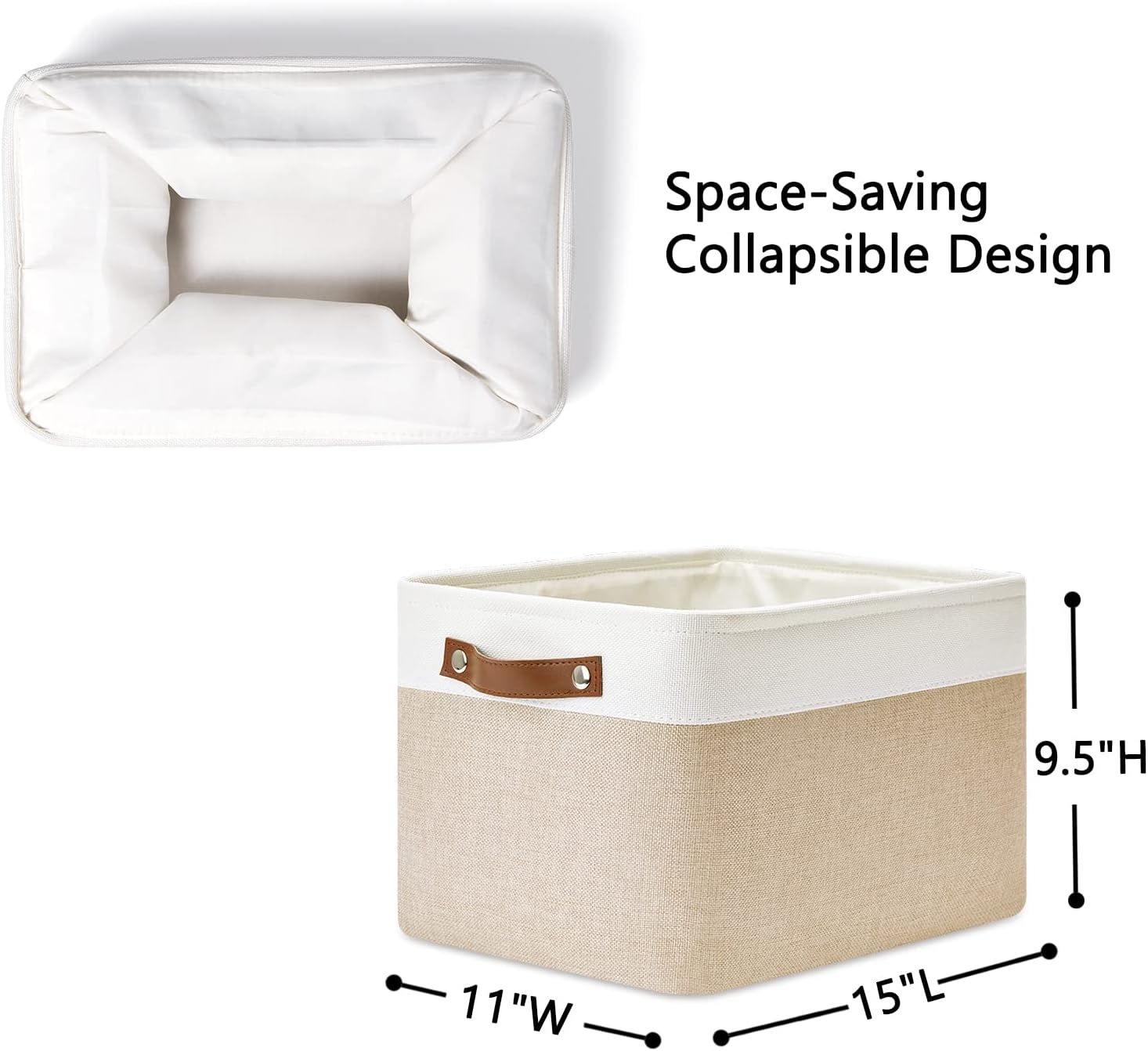 DULLEMELO Fabric Storage Bins for Laundry, Home, Foldable Storage Baskets for Shelves, Toys, Collapsible Storage Bins for Office, Closet,Bedroom(White&Khaki,15"x11"x9.5",4-Pack)