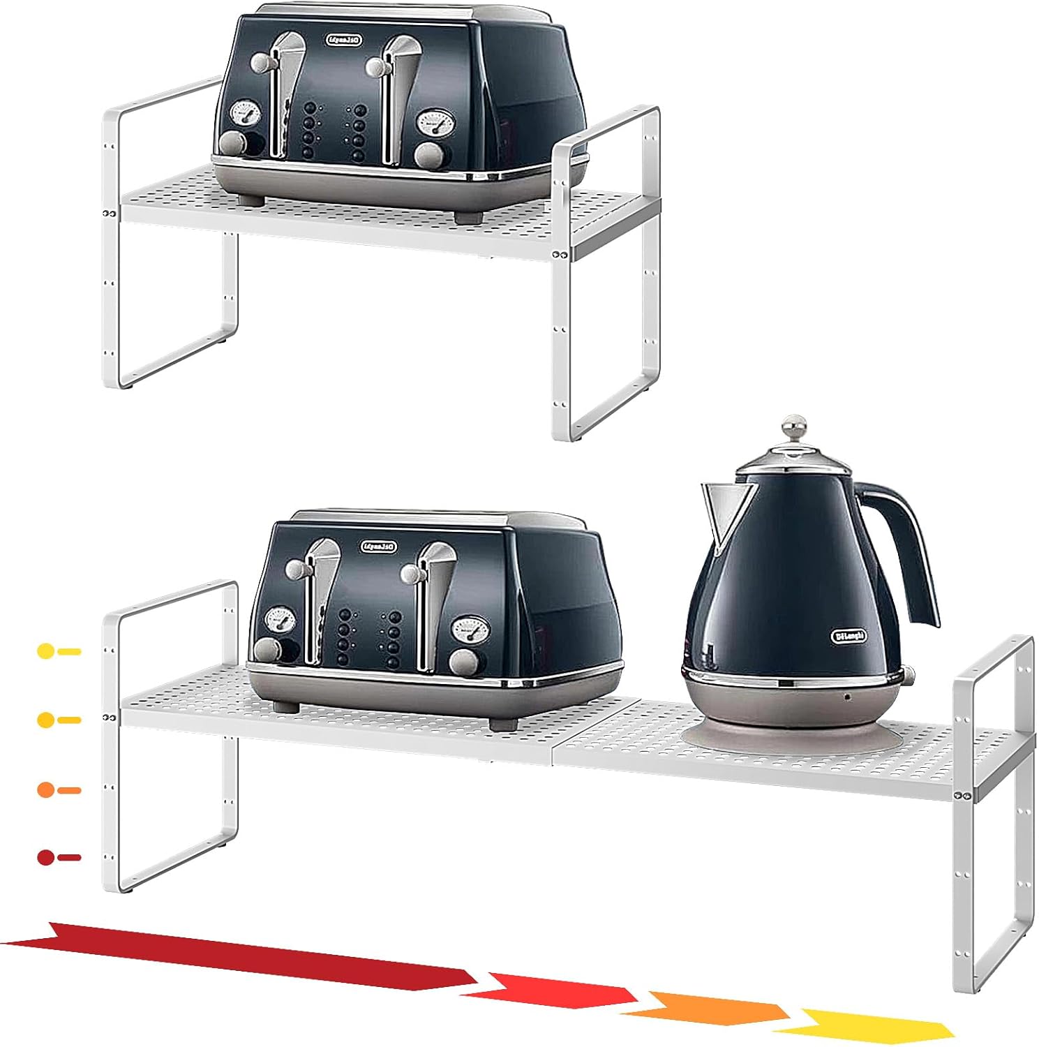 Hole Pattern Expandable Shelf Organizer,1Pack 8.1" Wide Easy to Assemble Cabinet Organizer Shelf, 16.5~27.1" Adjustable Height&Stackable Spice Organization for Cupboard, White