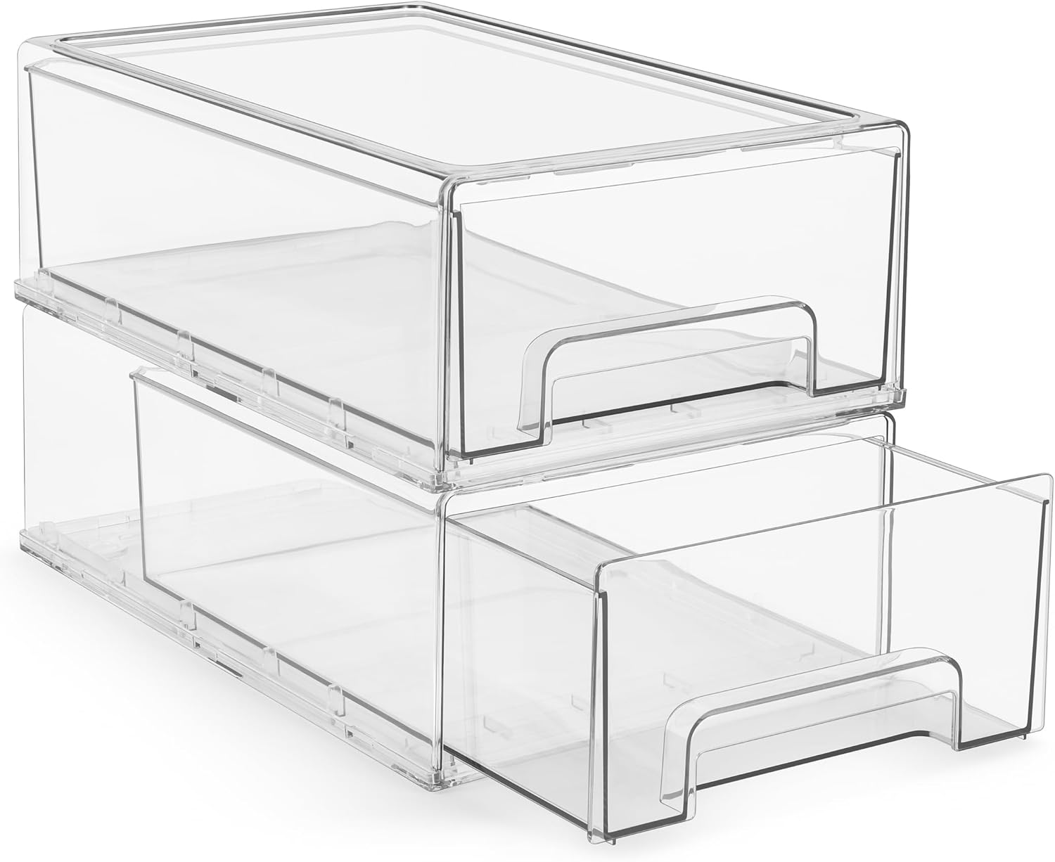 Sorbus Medium Clear Stackable Storage Drawers – 2-Pack Plastic Organizer Bins with Handles – Stackable Pull-Out Storage Drawers for Closet, Pantry, Office, Bathroom, Craft, and Toy Organization