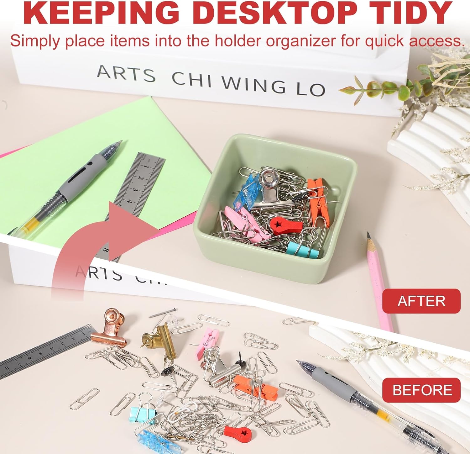 PATIKIL Square Paper Clip Holders, Ceramic Bowl Dish Clip Dispenser Organizer Desk Organizer Accessories for Office Desktop Decor Bobby Pin Binder Paper Clamp, Black