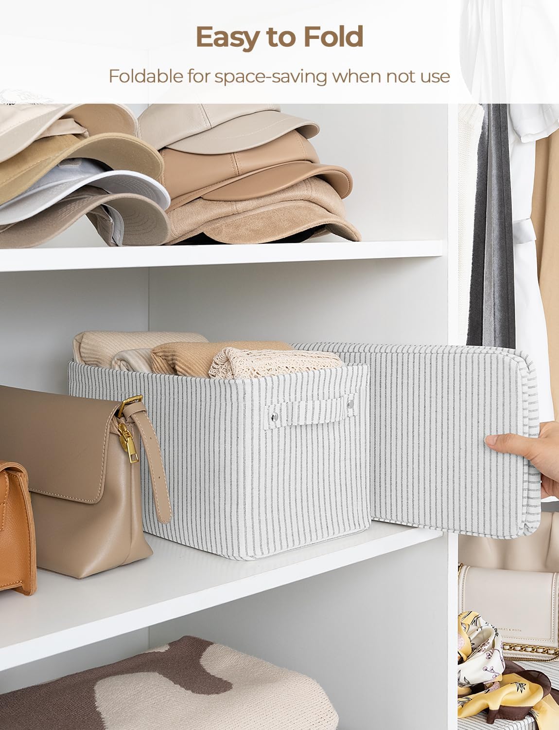 StorageWorks Narrow Storage Bins, Small Basket for Closet and Shelves, Rectangular Fabric Organizer with Handles, Toilet Paper Storage, Gray and White, 2-Pack