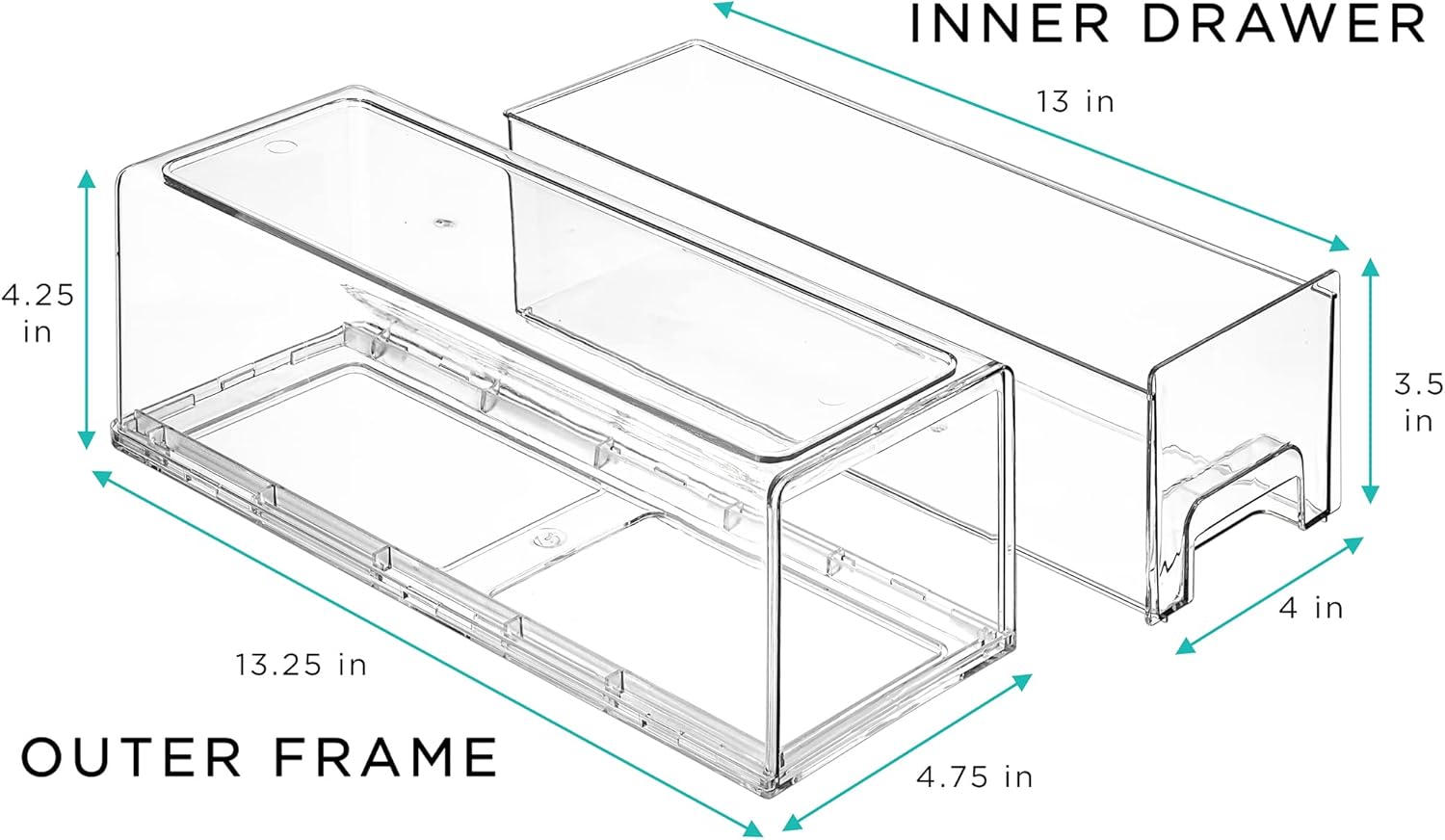 Sorbus Small Clear Stackable Storage Drawers – 2-Pack Plastic Organizer Bins with Handles – Stackable Pull-Out Storage Drawers for Closet, Pantry, Office, Bathroom, Craft, and Toy Organization