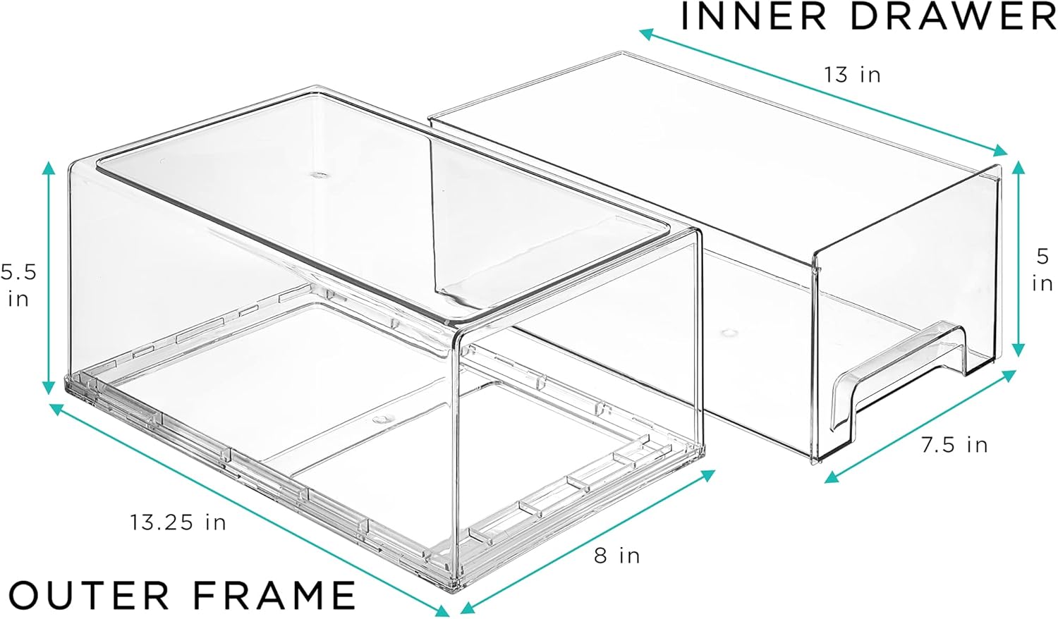 Sorbus Large Clear Stackable Storage Drawers – 6-Pack Plastic Organizer Bins with Handles – Stackable Pull-Out Storage Drawers for Closet, Pantry, Office, Bathroom, Craft, and Toy Organization