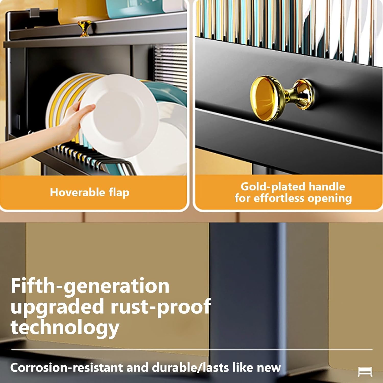 Kitchen sink rack dishwashing sink countertop dustproof cupboard storage multifunctional tableware storage drain rack double layer,KeepKitchen Sink Shlef Organized Space-Saving(Black,95cm/37.4in)