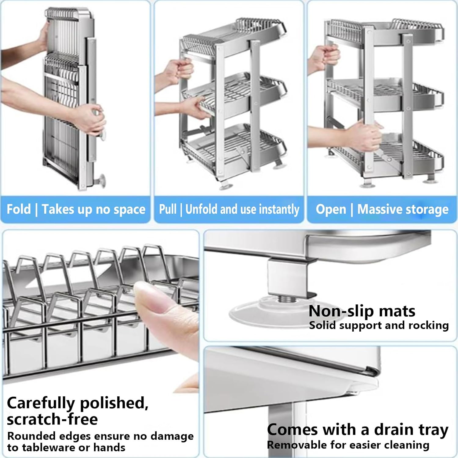 Dish Drying Rack with Drain Board - Rustproof Stainless Steel Dish Rack with Utensil Holder,Dish Racks for Kitchen Counter Over Sink,Over-Sink Drying Rack(Wall-Mounted,Second Floor)