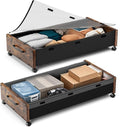 Wooden Under Bed Storage with Wheels, 80L Extra-large Rolling Under the Bed Storage Bins 2 Pack with Removable Lid, Upgrade Metal Under Bed Drawers for Clothes Shoes Blankets in Bedroom
