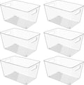 6 Pack Clear Plastic Storage Bins, 11" Large Pantry Organizer Bins with Handles, Plastic Containers for Refrigerator,BPA-Free Perfect for Kitchen,Fridge,Cabinet,Pantry(Cream)