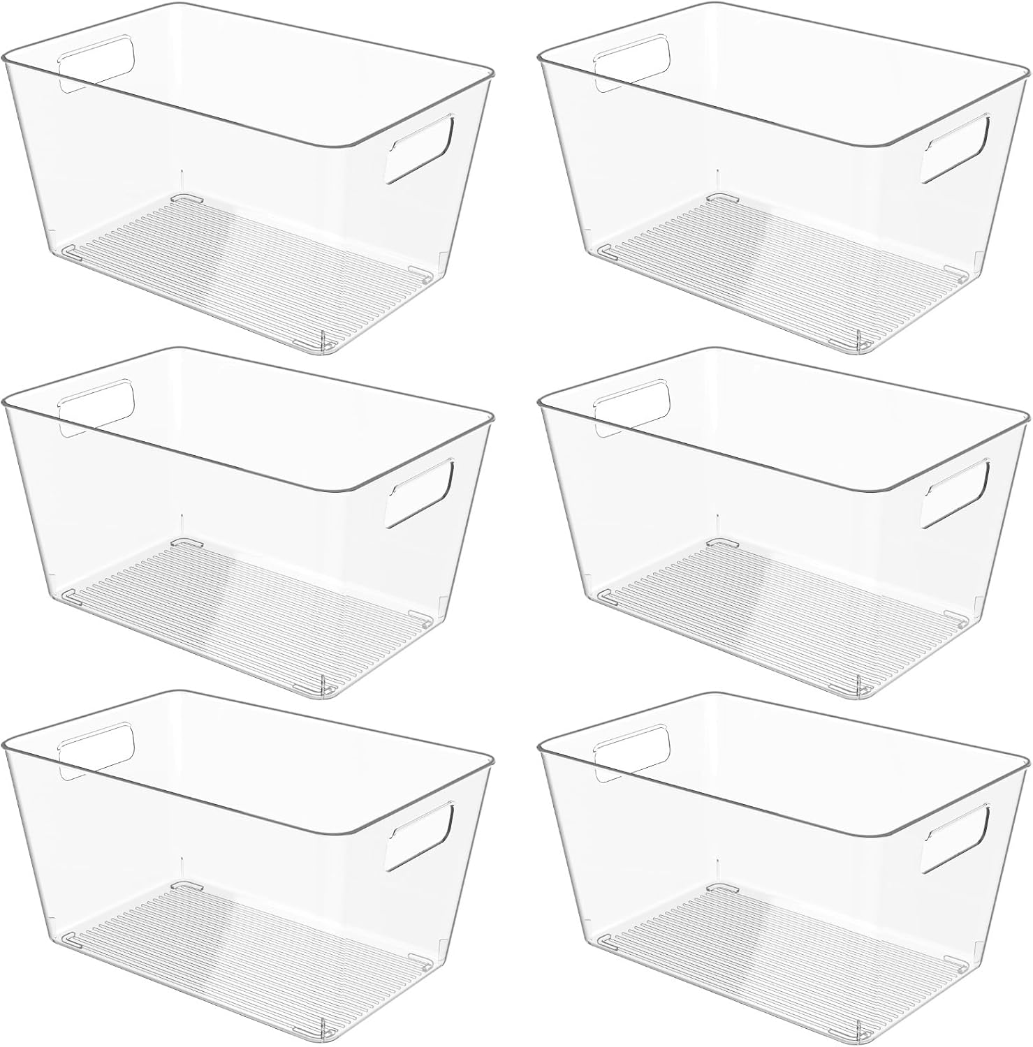 6 Pack Clear Plastic Storage Bins, 11" Large Pantry Organizer Bins with Handles, Plastic Containers for Refrigerator,BPA-Free Perfect for Kitchen,Fridge,Cabinet,Pantry(Cream)