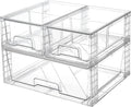 Vtopmart 3 Pack Stackable Storage Drawers, Easily Assemble Acrylic Bathroom Undersink Organizers,Clear Plastic Storage Bins for Closet,Cabinet,Pantry,Medicine Organization