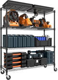 4 Tiers Storage Shelves Load 1400LBS, Metal Shelving Wire Metal Shelving Unit Shelves for Storage Adjustable Garage Shelving for Pantry Kitchen Garage Black 17.7" D x 47.3" W x 62.7" H