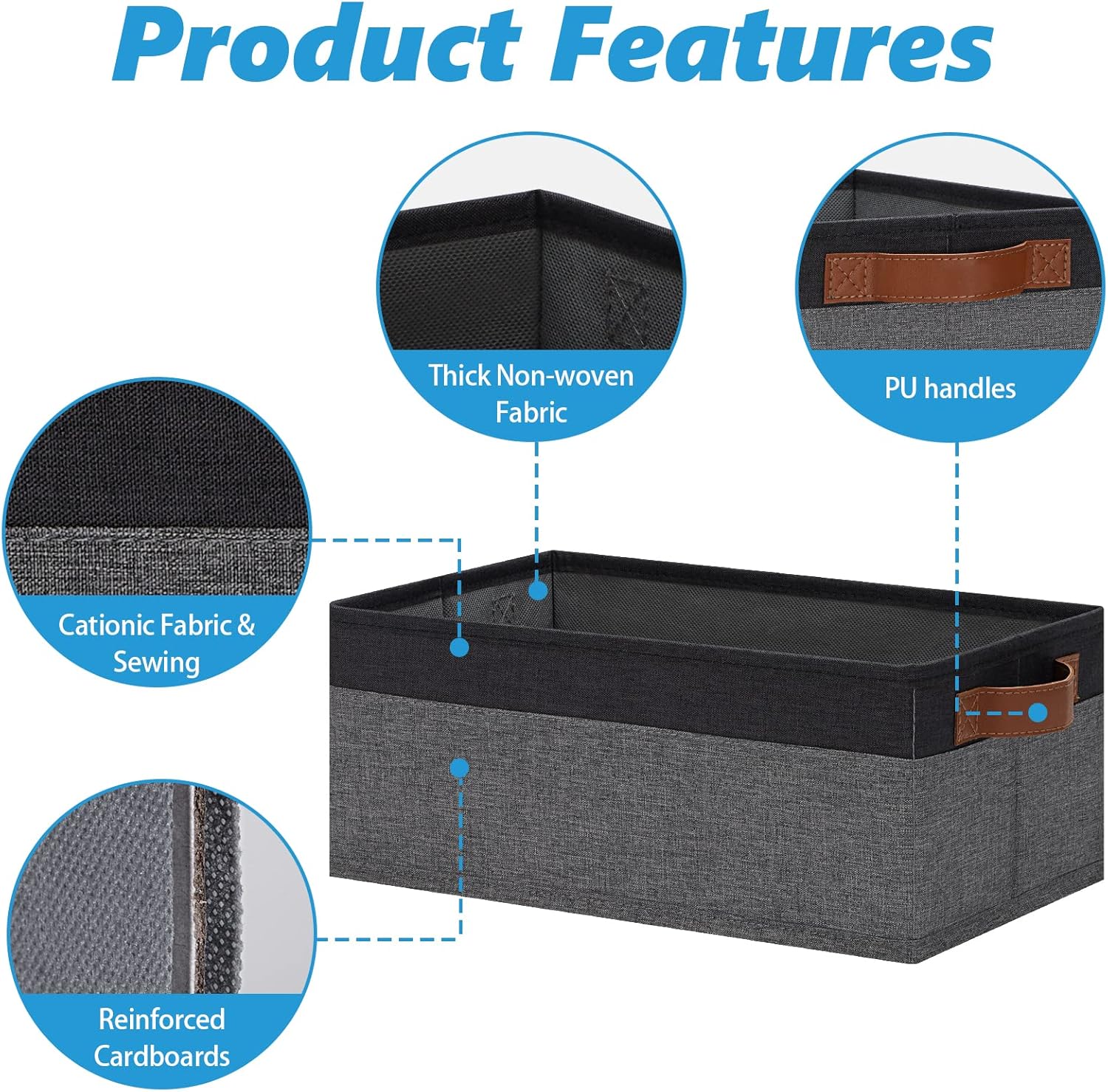 GhvyenntteS Small Fabric Storage Bins 12 Pack, 11.8" x 7.87" x 5.11" Storage Basket with Leather Handles, Closet Storage Bins for Shelves, Storage Baskets for Shelves, DVD Storage (Grey/Black)