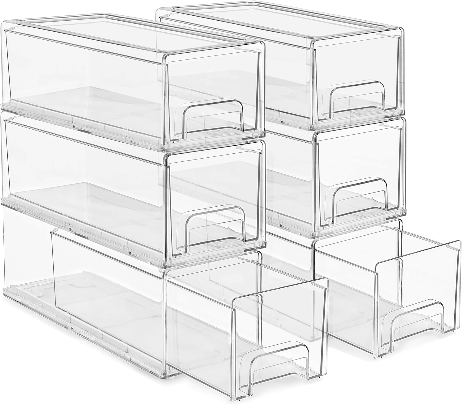 Sorbus Small Clear Stackable Storage Drawers – 6-Pack Plastic Organizer Bins with Handles – Stackable Pull-Out Storage Drawers for Closet, Pantry, Office, Bathroom, Craft, and Toy Organization
