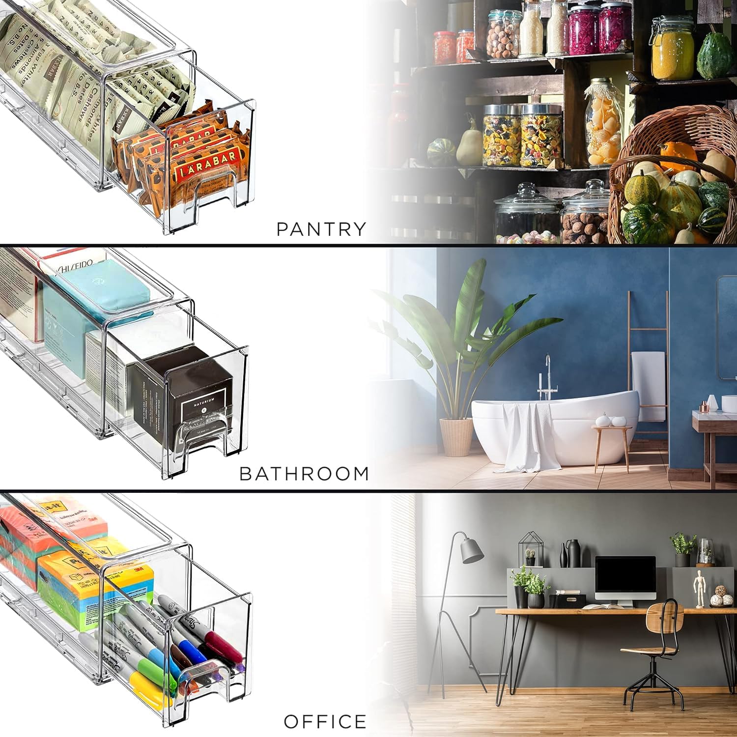 Sorbus Small Clear Stackable Storage Drawers – 6-Pack Plastic Organizer Bins with Handles – Stackable Pull-Out Storage Drawers for Closet, Pantry, Office, Bathroom, Craft, and Toy Organization