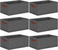 GhvyenntteS Small Fabric Storage Bins 6 Pack, 11.8" x 7.87" x 5.11" Storage Basket with Leather Handles, Closet Storage Bins for Shelves, Storage Baskets for Shelves, DVD Storage (Grey)