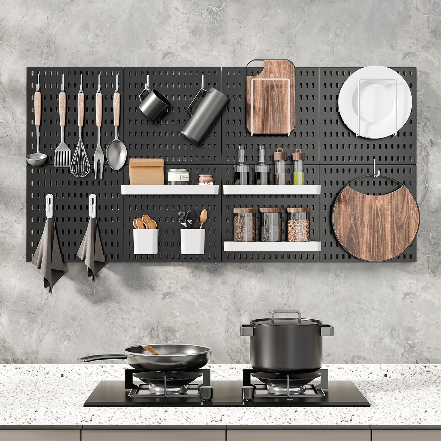 Pegboard Combination Kit, 25.2" x 50.4" Wall Mounted Storage Set with 8 Pegboards & 40 Accessories Hanging, Peg Boards Organizer