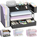 gianotter Wood Desk Organizers and Accessories with File Holder, 4-Tier Desk Accessories & Workspace Organizers with Drawer and Pen Holder, Paper Organizer for Office Supplies (Black)