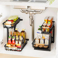 Under Sink Organizers, 2 Tier Pull Out Under Cabinet Organizer，Height Adjustable Pull Out Cabinet Drawers, Metal Sliding Drawer for Kitchen Bathroom Pantry Cabinet Closet Organization Rack，2 Packs