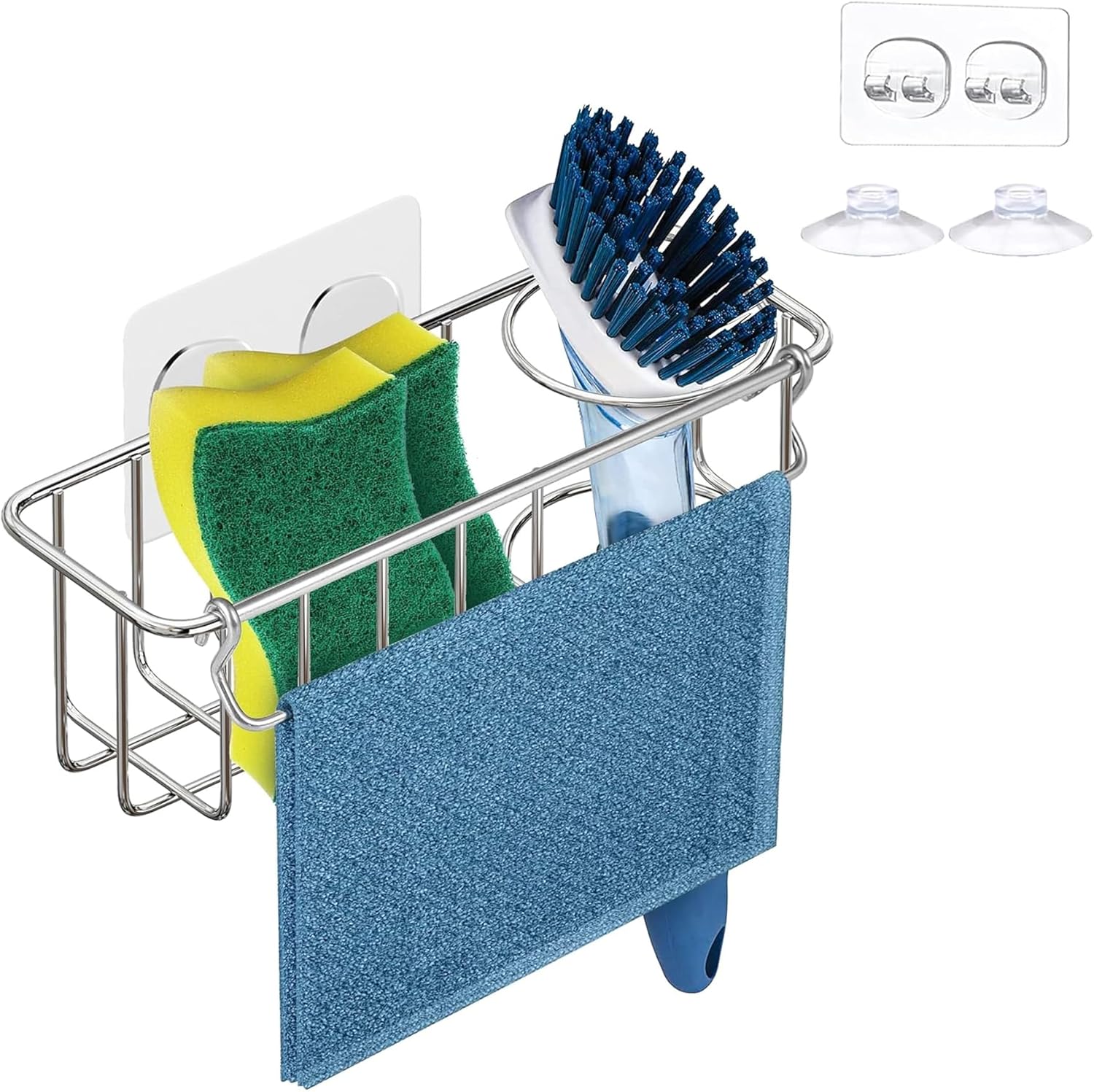 KESOL RustProof Sponge Holder Caddy for Kitchen, Stainless Steel Organizer, Brush Holder, 304 Accessories, Suction Cup + Adhesive