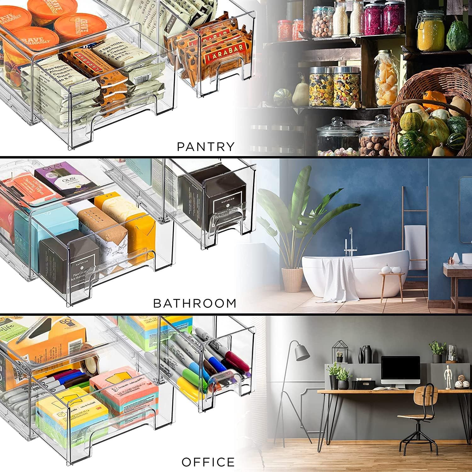 Sorbus Small Clear Stackable Storage Drawers – 4-Pack Plastic Organizer Bins with Handles – Stackable Pull-Out Storage Drawers for Closet, Pantry, Office, Bathroom, Craft, and Toy Organization