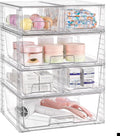 Vtopmart Clear Stackable Storage Drawers Set of 6, Easily Assemble Acrylic Bathroom Undersink Organizers,Plastic Storage Bins for Closet,Cabinet,Pantry,Medicine Organization